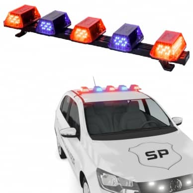 Giroflex 1.0mt 5 c�pulas 180 leds 12vcc 24vcc vermelho e azul com engate r�pido