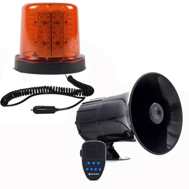 Giroled redondo 64 leds �mbar com im� e plug e sirene 12v