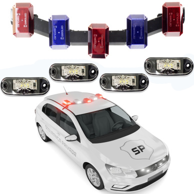 Kit Giroflex Arco 12v vermelho azul estrobo Led branco