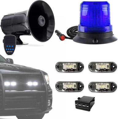 Kit Giroflex azul Led Im� Plug Sirene Estrobo Viatura 12v